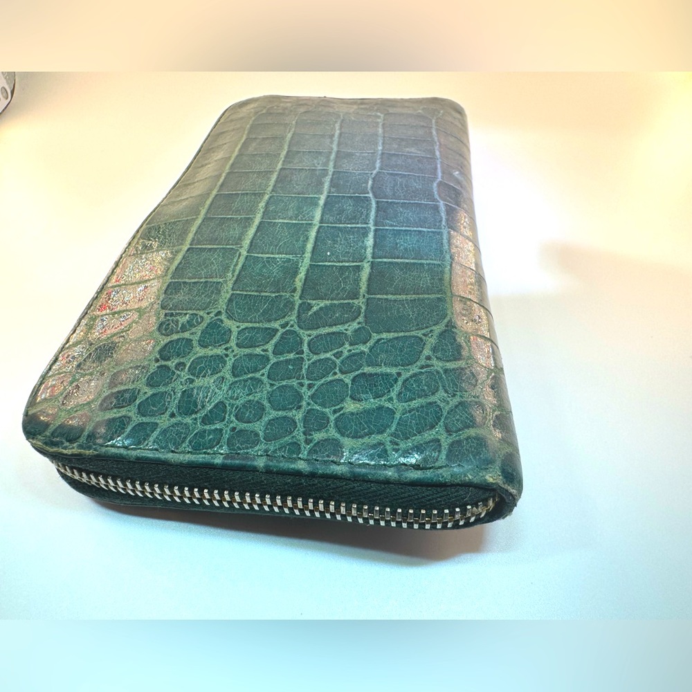 Miu Miu Continental Croc Embossed Zip Wallet Rare Verde Petrolio Authentic - Picture 4 of 14